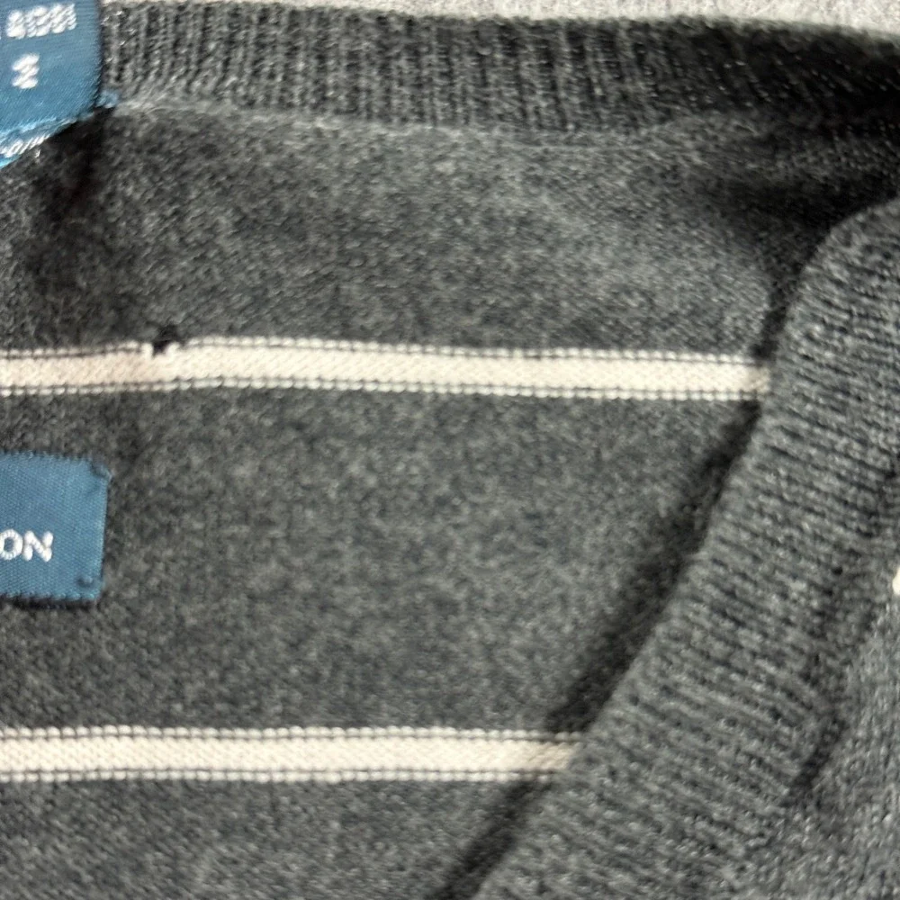 Polo Ralph Lauren Mens Pima Cotton V-Neck Striped Sweater Grey White Large